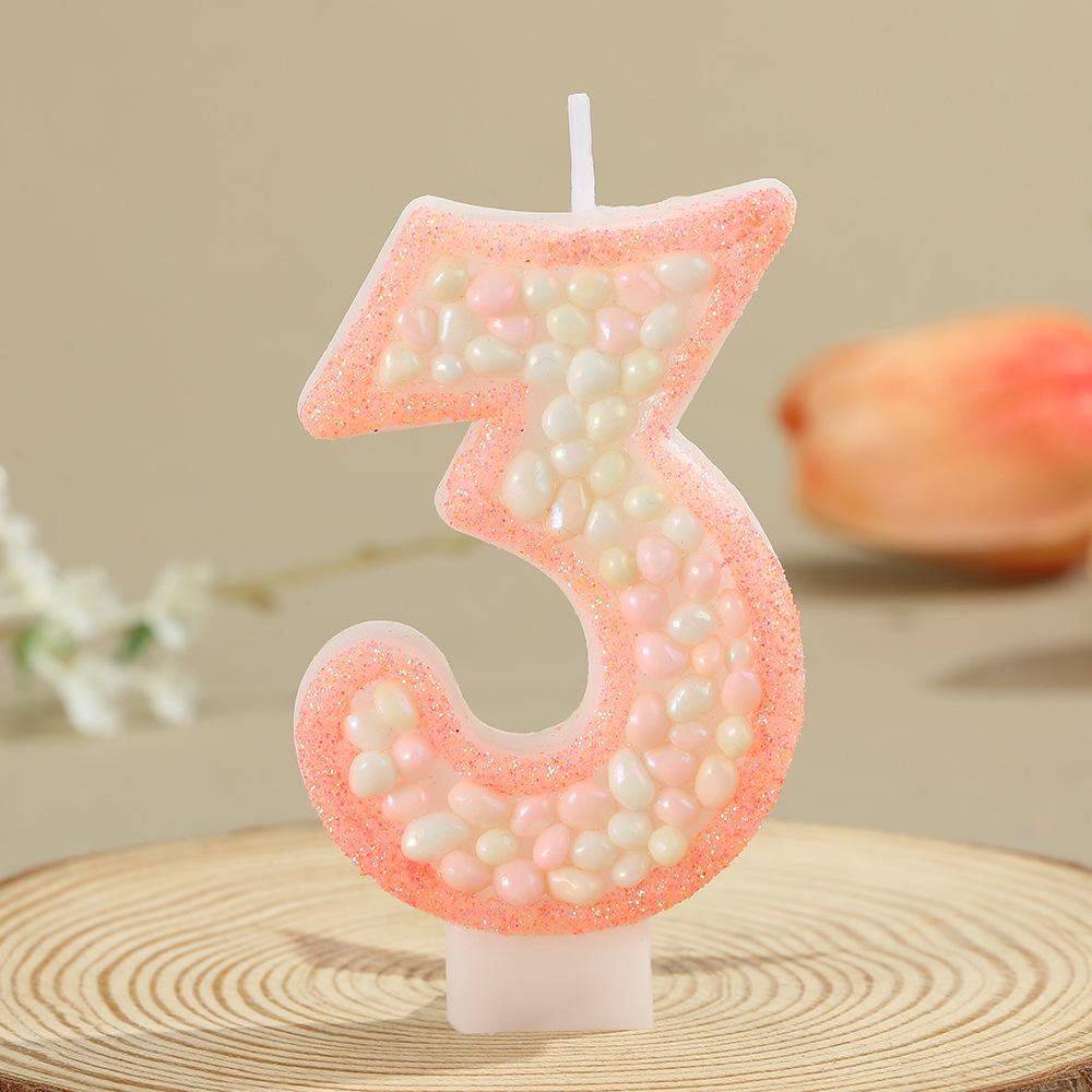 Handmade Pebble Powder Number Candles for Birthday and Party Decorations