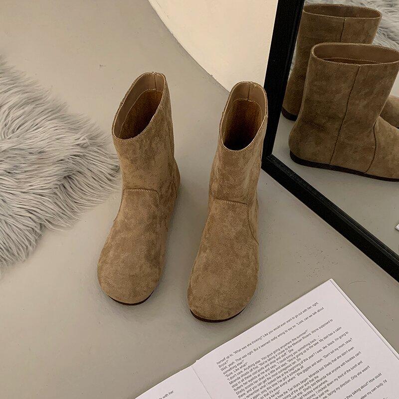 Vintage Leather Boots Women s Flat Boots Autumn New Frosted Cowhide Martin Boots 35 хаки 2529₽