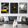 Pittura su Tela, Edificio Storico Giallo Retrò Auto, Stile Vintage, Quadro Pittura Decorazione Ufficio Casa, Regalo per Festival