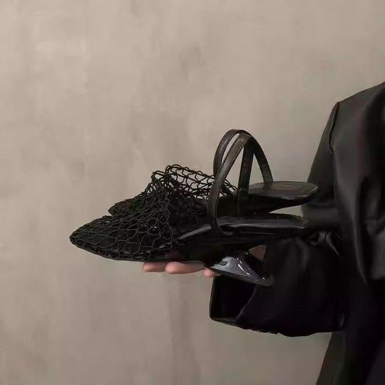 French Woven Mesh Hollow Bag Head Half Slippers Women's 2025 Spring and Summer New Versatile Special-shaped Slippers Women