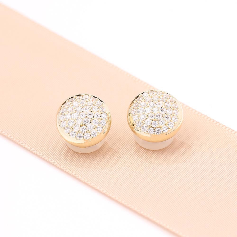 

New product simple and versatile gold and silver two-color gold-plated round stone-studded earrings temperament no earrings clip bridal earrings