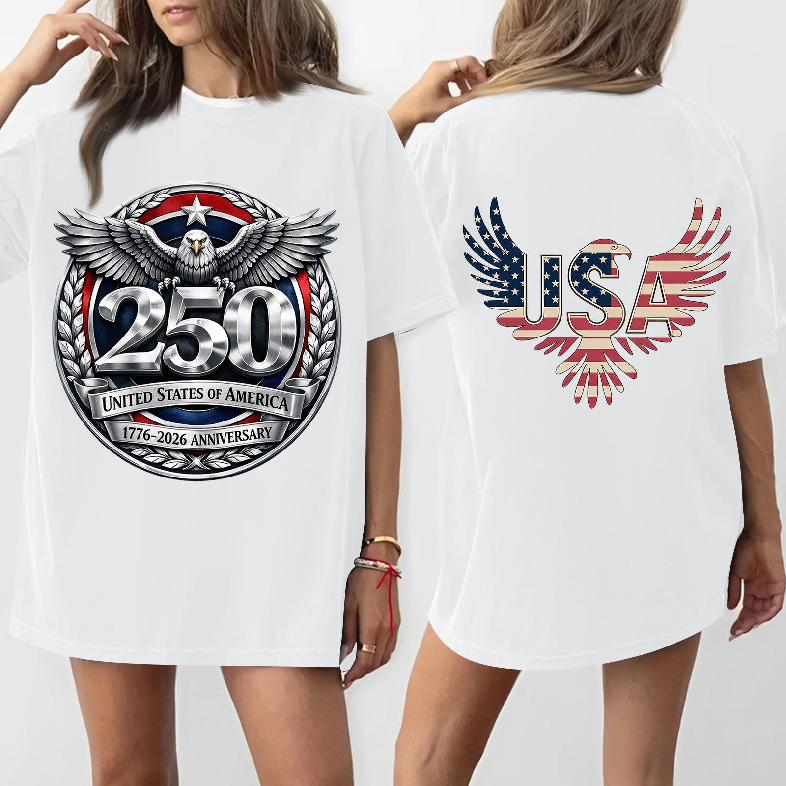 

Women s Casual Independence Day 252 Anniversary Printed T-shirt Round Neck Pullover Short Sleeve Top XL білий