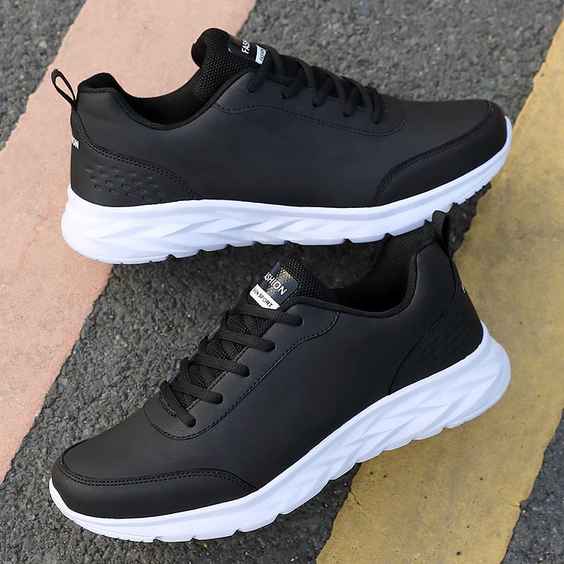 Fashion Men Running Shoes Waterproof Leather Sneakers Outdoor Sport Shoes Men Lightweight Walking PU Leather Casual Sports Shoes