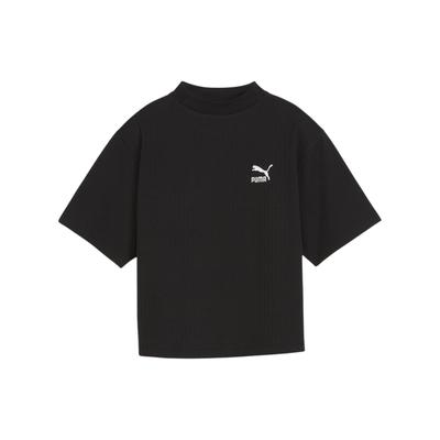 Solid Color Casual Embroidered Design Half High Neck Pullover Short Sleeve T-Shirt Women Tops Black 626071-01