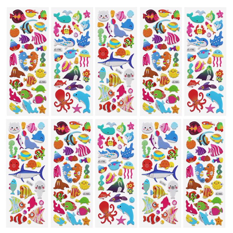 10Sheets 3D Bubble Stickers Cartoon Animal Cars Sticker Kids Boy Girl Birthday Party Favors Pinata Fillers Christmas Gift Toys