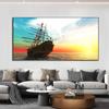 Landscape Pirates Ship Tropical Island Palm Tree Canvas Painting Posters and Prints Wall Art Pictures Living Room Decor No Frame