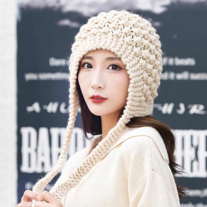 Autumn and Winter Hats for Women In Women's Cute Multi Color Ear Protection Wool Knitted Hat Outdoor Shopping Baotou Warm Cotton Hat