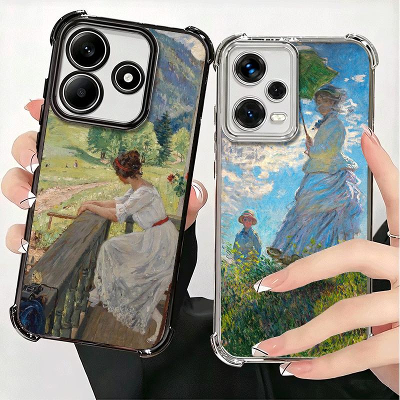 Claude Monet Oil Painting Plating Phone Case For Xiaomi Redmi Note 14 15 Pro Plus 13 12 11 11S 11T 10 9S 9 5G Anti-Fall Airabag