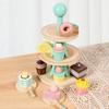 Children's Play House, Three-tier Dessert Rack, Cake Tower, Simulated Kitchen Tableware, Cutting Scene, Afternoon Tea, Wooden Toys