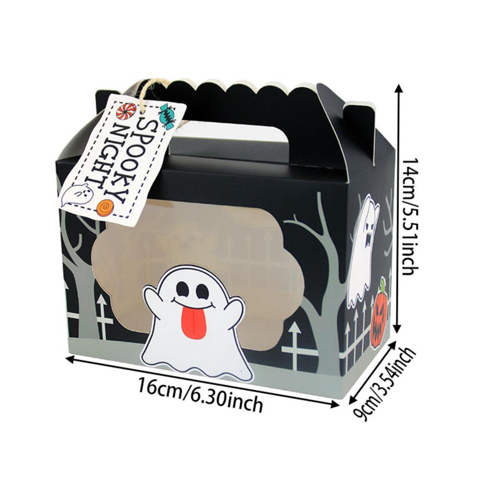 8PCS Halloween Kraft Paper Treat Boxes with Clear Window Gift Tags Halloween Party Bakery Candy Box Trick Or Treat Kids Gift Bag