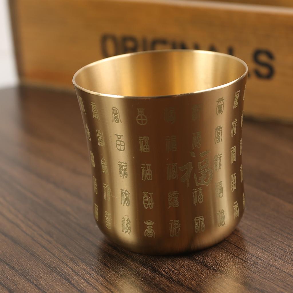 Brass Small Waist Baifu Cup Dragon and Phoenix Cup Landscape Cup Creative Small Cup Two or Two Cups Brushed Sealing Glaze Laser Engraving