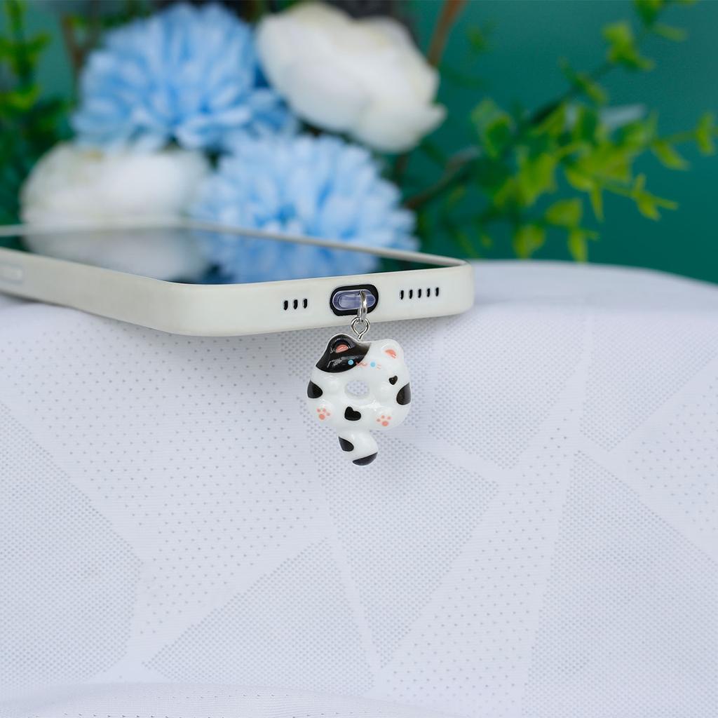 Κρεμαστό κόσμημα σκόνης κινητού τηλεφώνου χαριτωμένο ντόνατ αξεσουάρ γάτας διακόσμηση για θύρα Iphone τύπου c με κορδόνι για την αποφυγή απώλειας