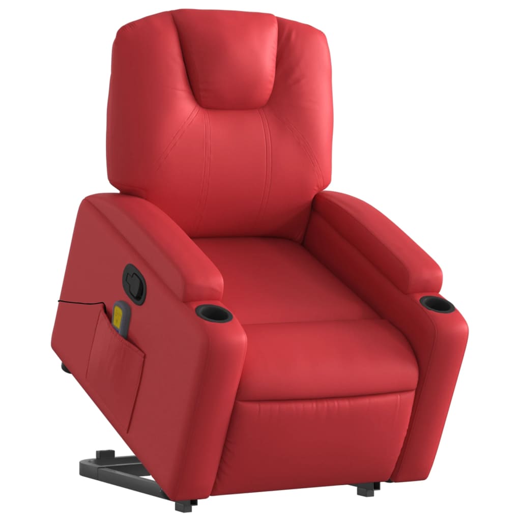 Massage Recliner with Rising Assistance Red Artificial Leather