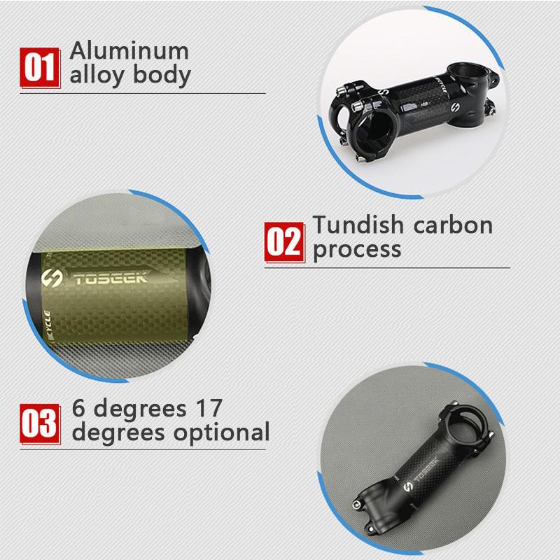 TOSEEK Fahrradlenker Vorbau Carbon Aluminium Rennrad MTB Bike Vorbau Ultraleicht 31.8 MTB Power 6/17 Grad Fahrradtisch Radsportteil