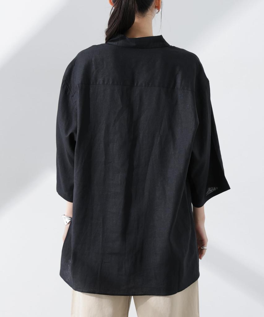 Nano Universe Linen Pullover Size F Women's Anti-Smell V-Neck Shirt, Black, 010, 673-5121301