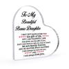 Heart-Shaped Acrylic Desk Decor, Transparent Inspirational Love Message for Bonus Daughter, Ideal Birthday or Graduation Gift From Parents, Stepmother