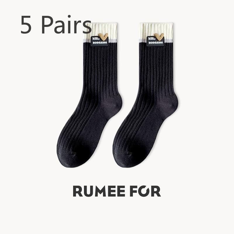 5 Pairs of Female Spring and Summer Personality Match Color Trend In The Tube Stack Socks