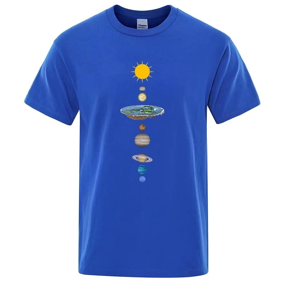 Cosmic Solar System Planets Print Short Sleeve T-Shirt Men  Casual Tee Clothing Loose Oversized Summer Cotton Tops Tshirts