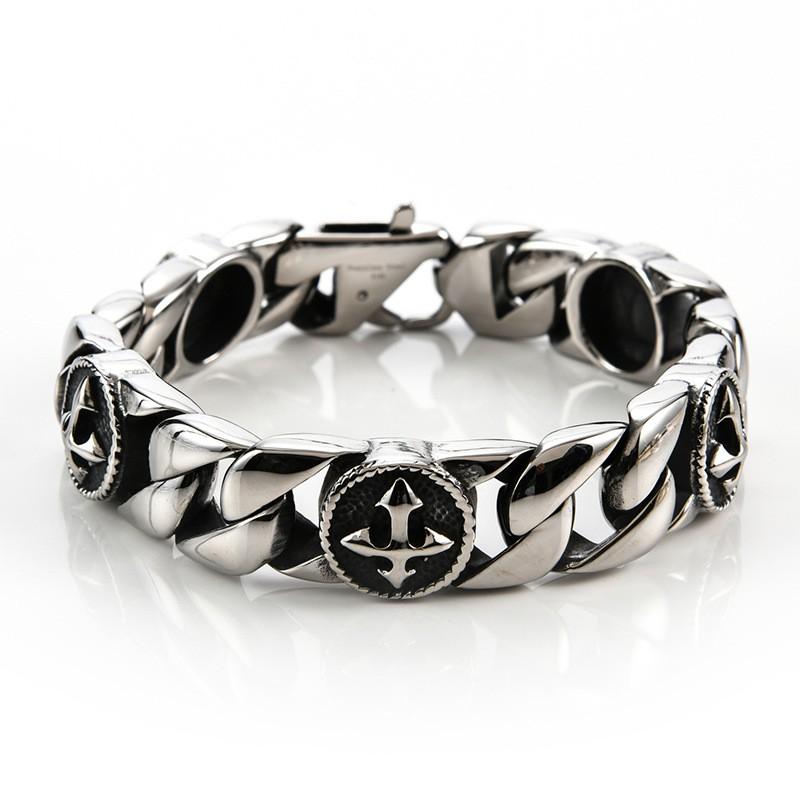 Mens Titanium Steel Cross Bracelet Vintage Style Geometric Design Cast Crafted Gift Occasions