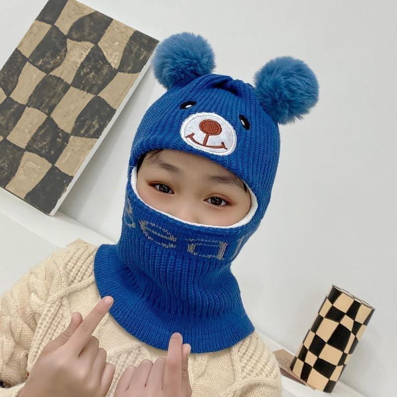 Children's Hats, Masks, Scarves, Integrated Boys and Girls Cotton Hats, Winter Piled Thickened Warm Wool Hats, Knitted Hats