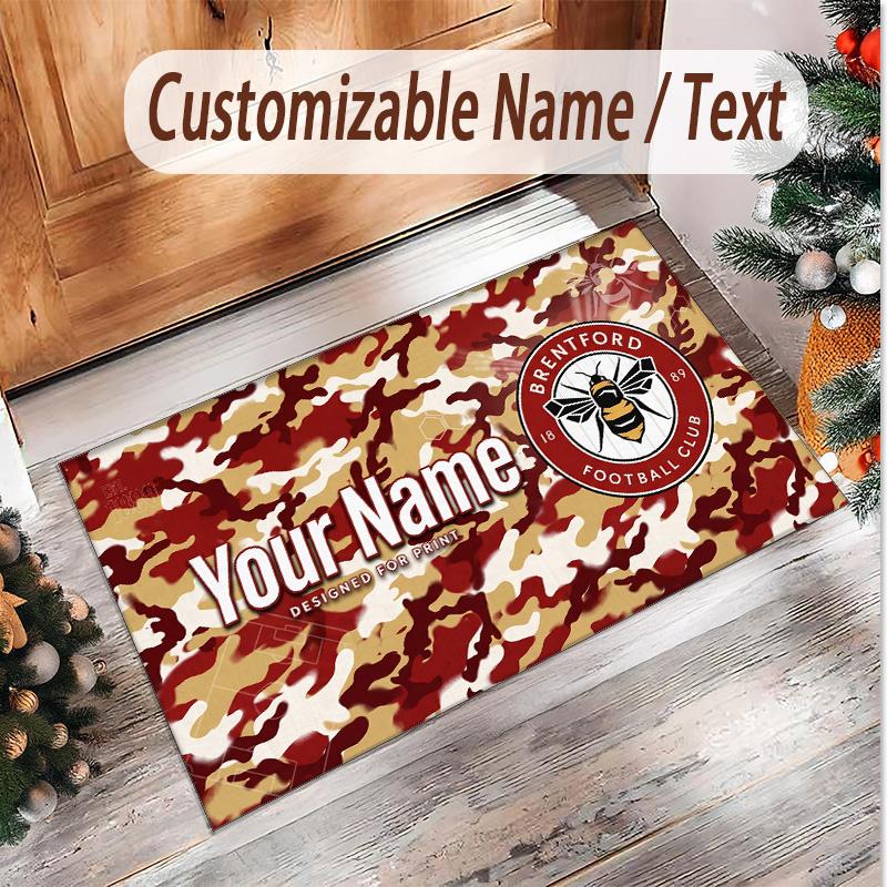 Personalized Crystal Velvet Carpet Brentford Football Pattern Non Slip Floor Rug