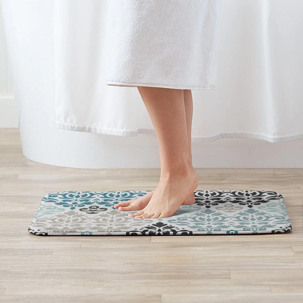 Scroll Damask Pattern Teals Browns White Anti-slip Doormat Floor Mat  Carpet Rug for Kitchen Entrance Home Balcony Footpad Mats