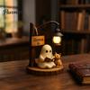 Strašidelná socha ducha Halloweenská figurka na čtení, Rozsvěcující se LED pouliční lampa Pryskyřice se sochou, Kočka Stolní dekorace pro sváteční párty Kniha