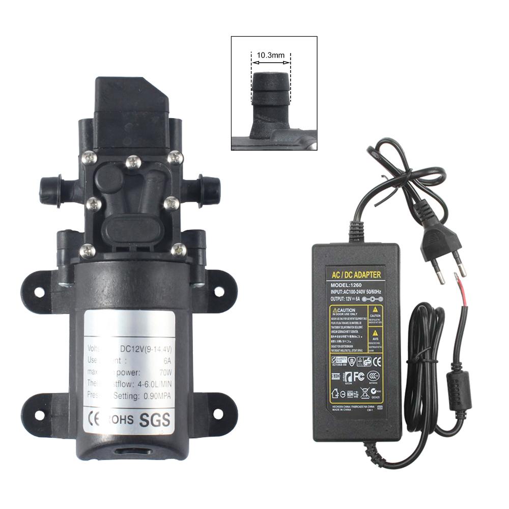 DC 12V 130PSI 6L/Min Water High Pressure Diaphragm Self Priming Pump 70W 72W with EU plug power supply 6A pipe 1/2