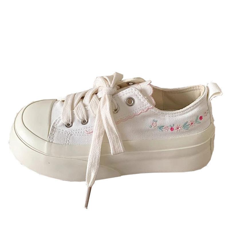 Thin breathable thick-soled heightening canvas shoes women's new summer embroidered versatile casual shoes