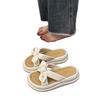 2025 Summer New Fairy Bow Slippers Women Wear Thick Bottom To Increase Height Casual Word Beach Sandals Soft Bottom