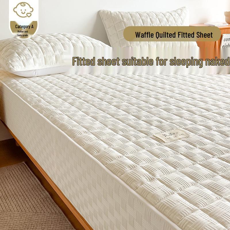 

Soybean Fiber Waffle Jacquard Quilted Mattress Protector - Solid Color Bed Cover 48x74cm pillowcase pair