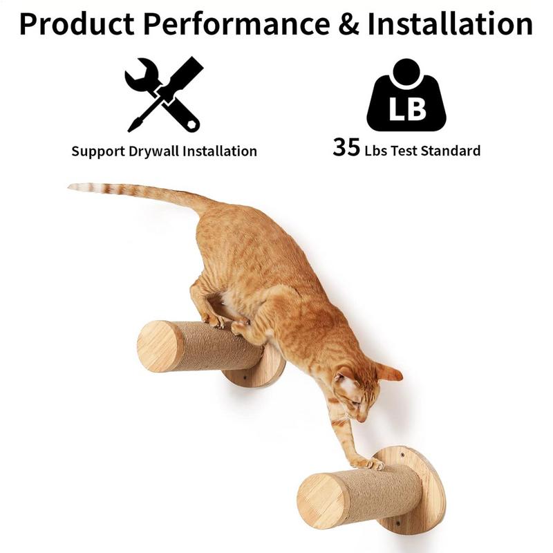 Cat Climbing Wall Wooden Scratching Post Stable And Safe Ladder 2X Indoor Kitten Wall Shelf Wall-Mounted Pet Supplies Furniture