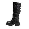 Maillard Black Boots Women's 2025 New Autumn and Winter Platform British Style Retro Boots Knight Pile Boots