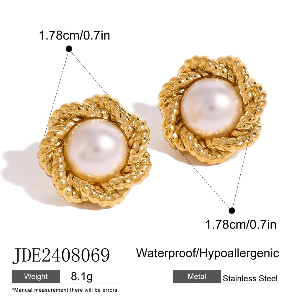 Youthway Elegant Stainless Steel Glossy Shine Shell Pearl Twist Texture Stud Earrings For Women Waterproof Jewelry Gift