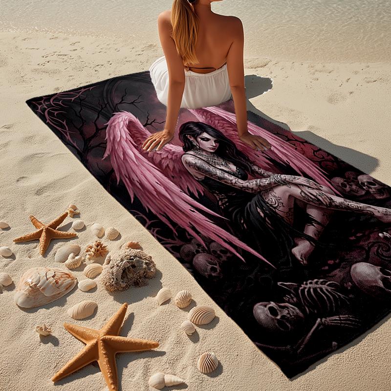 Ethereal pink Angelic skull Beach Towel, Super Soft Microfiber, Gift for Her/Him, Birthday, for Pool, Beach, Travel, Home Decor Fan gifts
