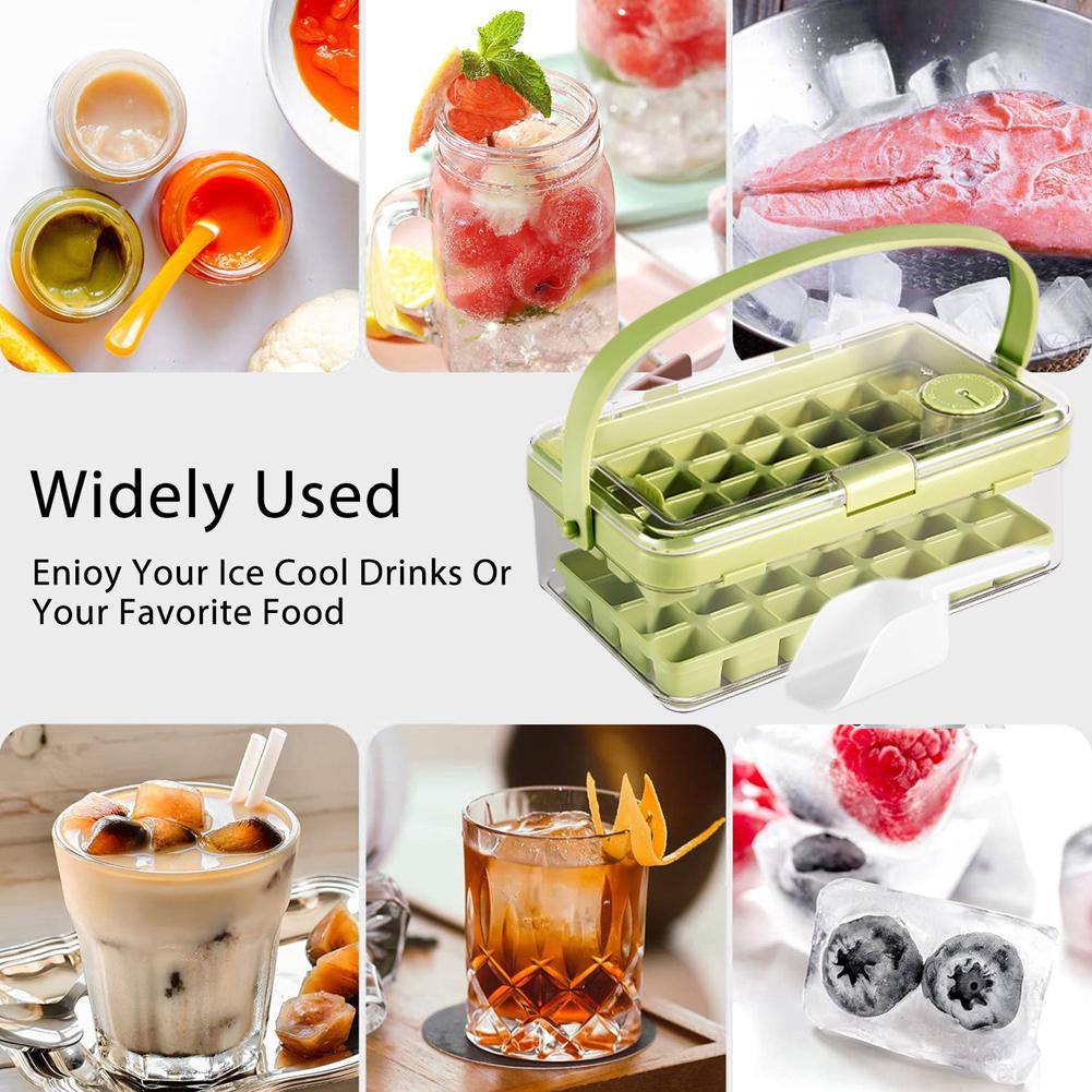 Ice Cube Tray with Lid and Bin Ice Tray with Scoop Ice Cube Mold  for Freezer for Chilled Drinks Coffee Juice