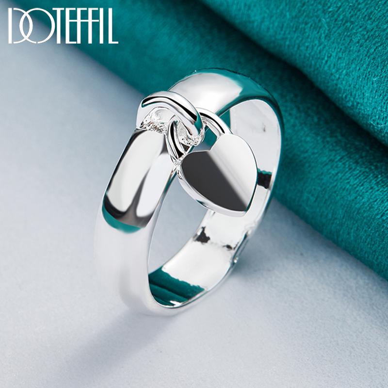 925 Sterling Silver Heart-shaped Lock Ring Fashion Wedding Jewelry