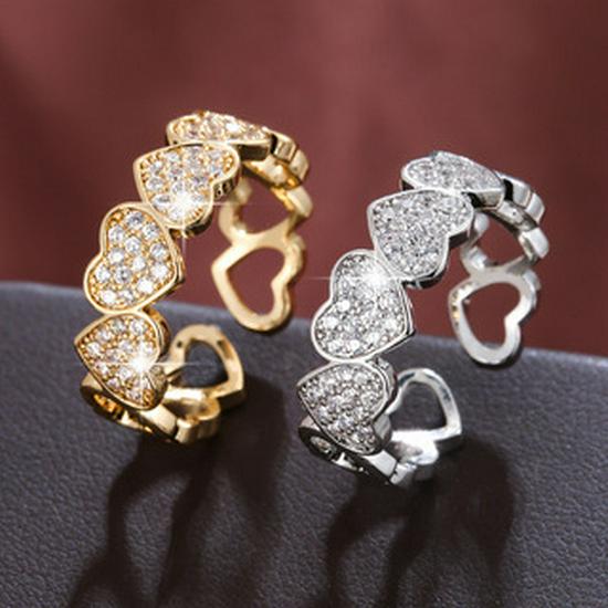 Luxurious European and American Heart-Shaped Zirconia Open Ring for Women