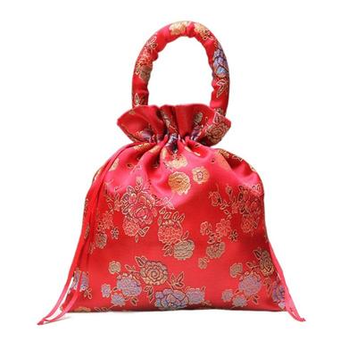 Chinese Style Flower Drawstring Bag Candy Storage Wedding Festive Sugar Bag Party Red Pocket New Year Bucket Bag New Year