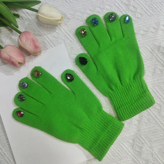 Faux Diamond Knitted Gloves Women Cotton Thickened Winter Gloves Windproof Riding Outdoor Mittens Fashion Accessories