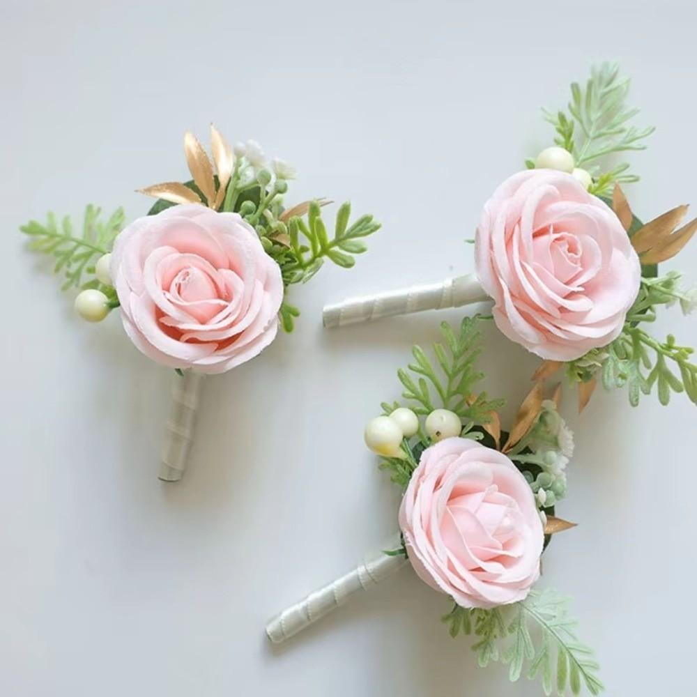 Bohemian Wristlet Corsage Pink Wedding Corsage New Rose Flower Corsage  For Brides Groomsmen