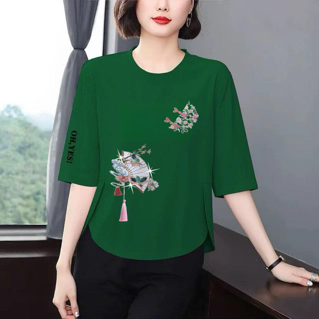 

Stylish Printed Three-Quarter Sleeve T-Shirt for Moms: Loose, Slimming, and Versatile Top for Middle-Aged and Elderly Women XL