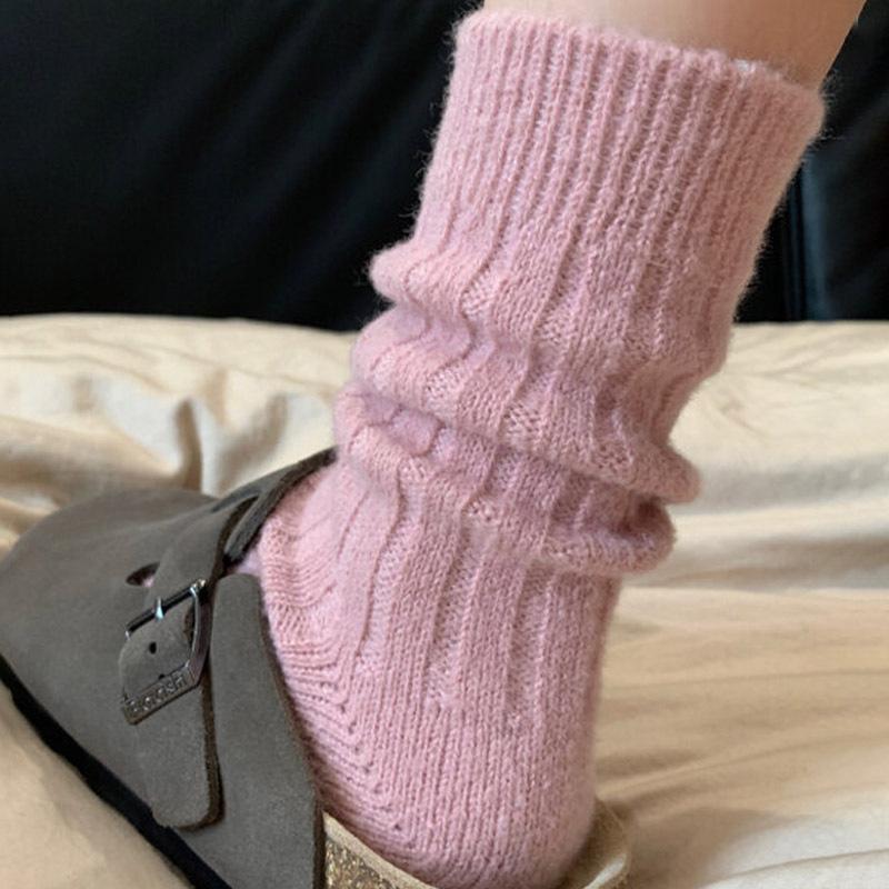 Thick Thread Wool Socks Pink Pile Socks Season Mid-Leg Socks Warm Thickened Fleece Winter Cashmere Stockings