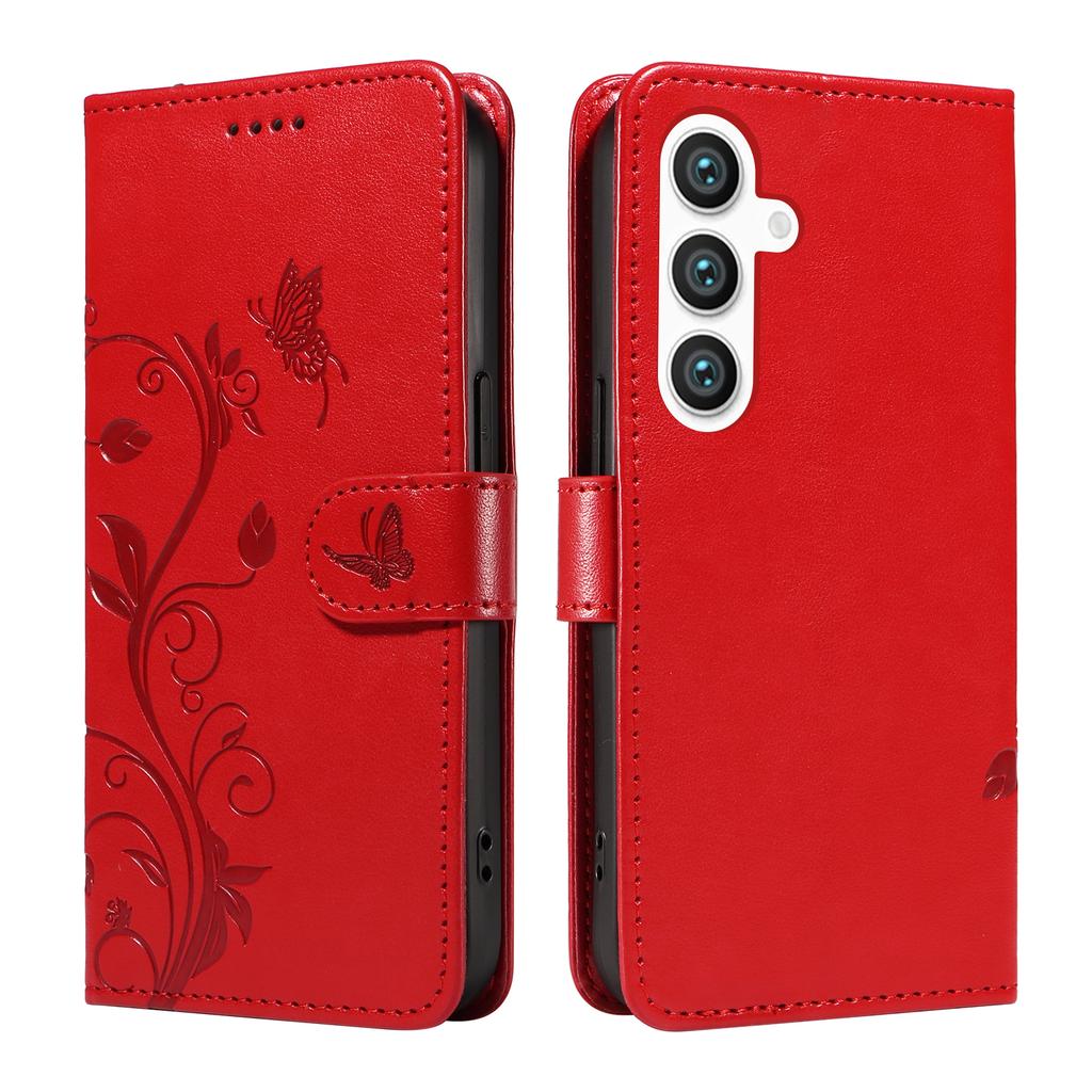 For Samsung Galaxy S24/Galaxy S25 PU Leather Cases Flower Pattern Wallet Stand Phone Cover with Strap