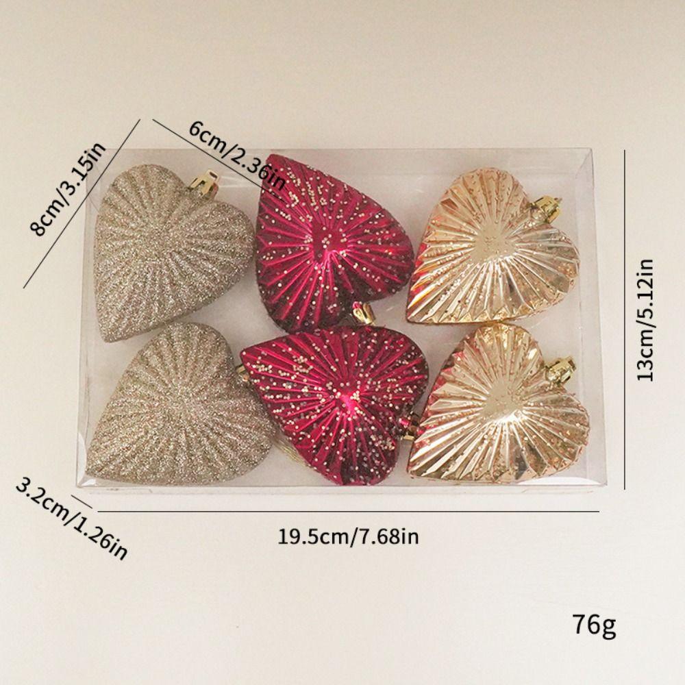6pcs Romantic Christmas Painted Ball Set Shatterproof Heart Shaped Hanging Balls  Home Decor