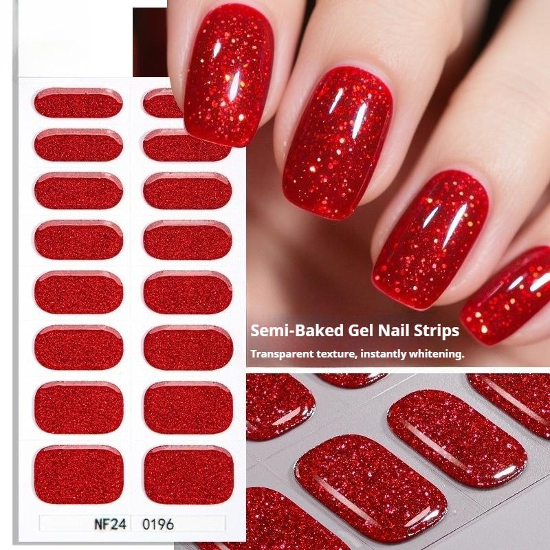 New Semi-cured Gel Nail Stickers with Glitter, Pure Glitter, and Whitening Effect; Semi-cured UV Nail Stickers.