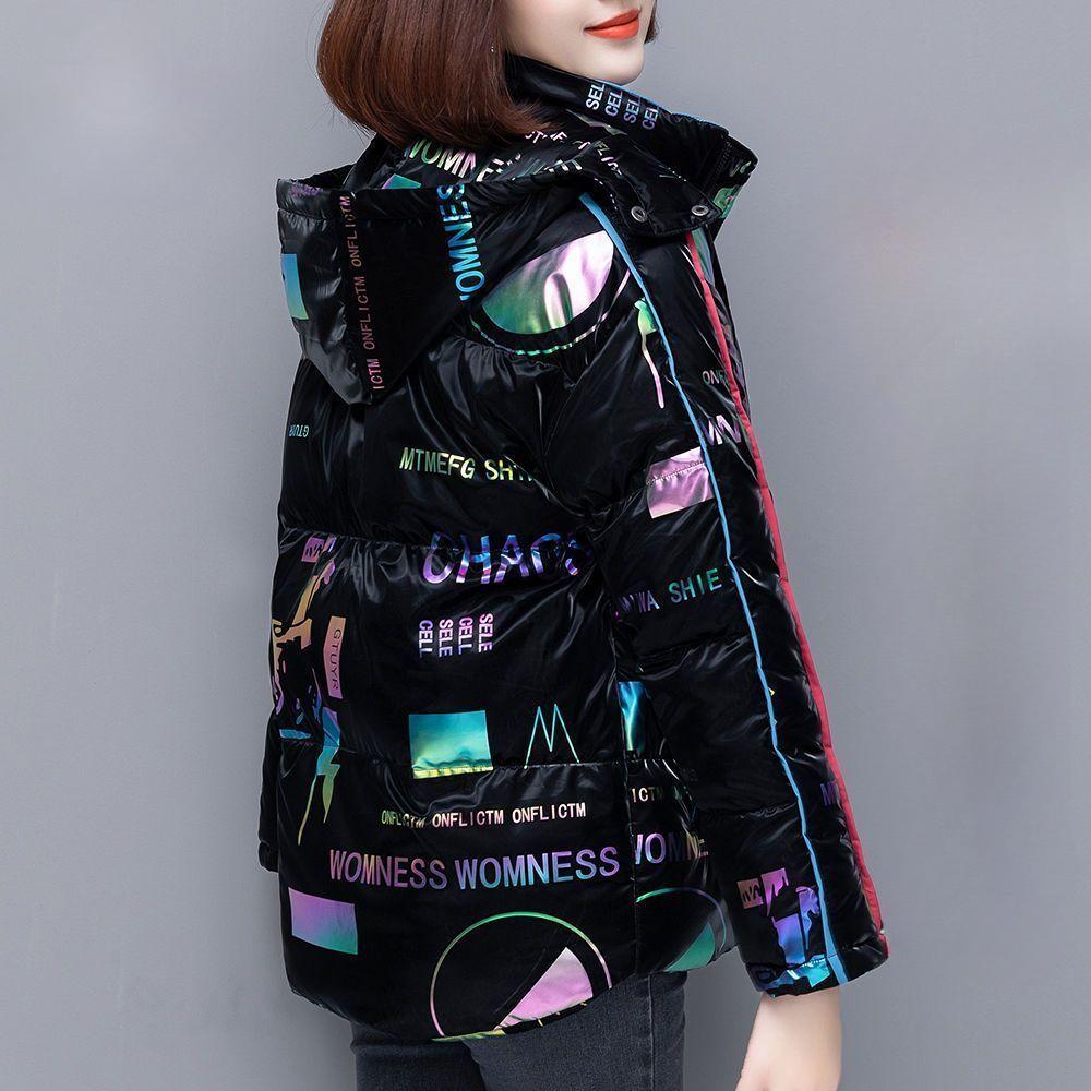 Winter Woman Wash-Free Glossy Parka Loose Thickened Warm Hooded Parka Short Windproof Waterproof Jacket