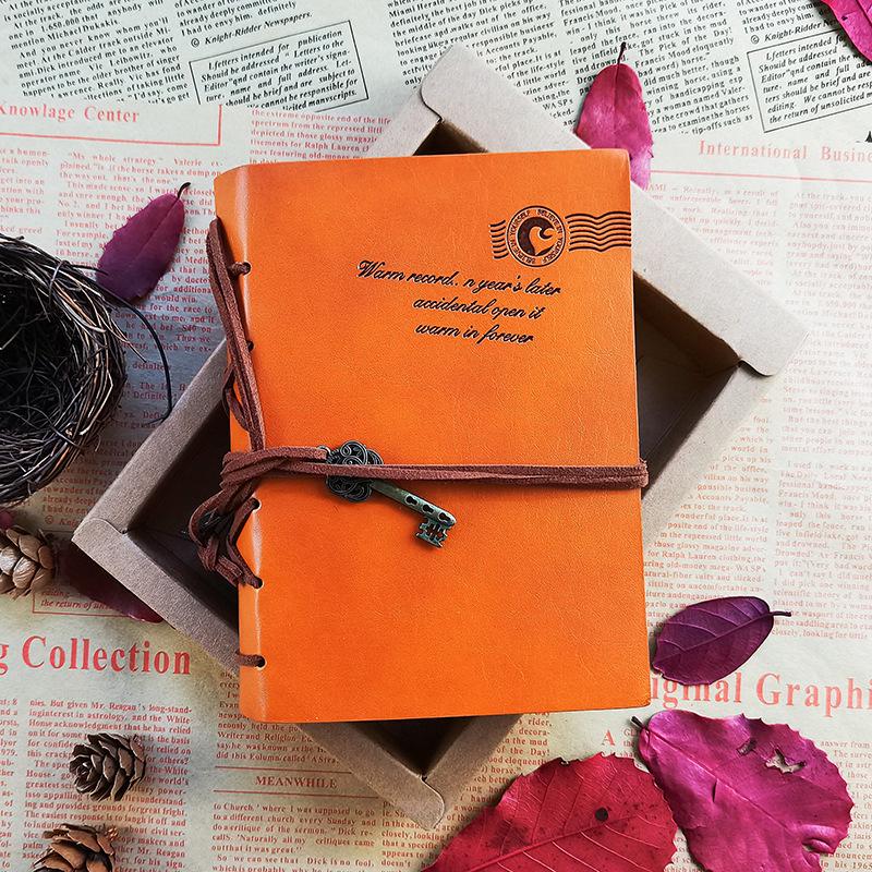 Retro Faux Leather Notebook with Key Binding and Embossed Logo