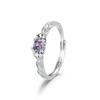 Silver Color Light Luxury Style Amethyst Dazzling Zircon Ring for Women's Girls Simple Fashion Adjustable Ring Jewelry Gifts