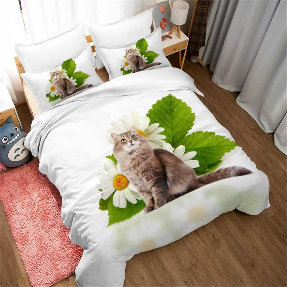 Cat Duvet Cover Set Lovely Animal Bedding Multiple Colour Bed Sets 2/3/PCS Quilt Covers/Pillowcases Twin/Full/Queen/King Size